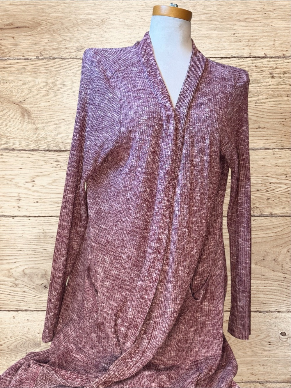 HB by Hale Bob Cardigan Women’s M Mauve Knit Open Front Long Duster Pockets